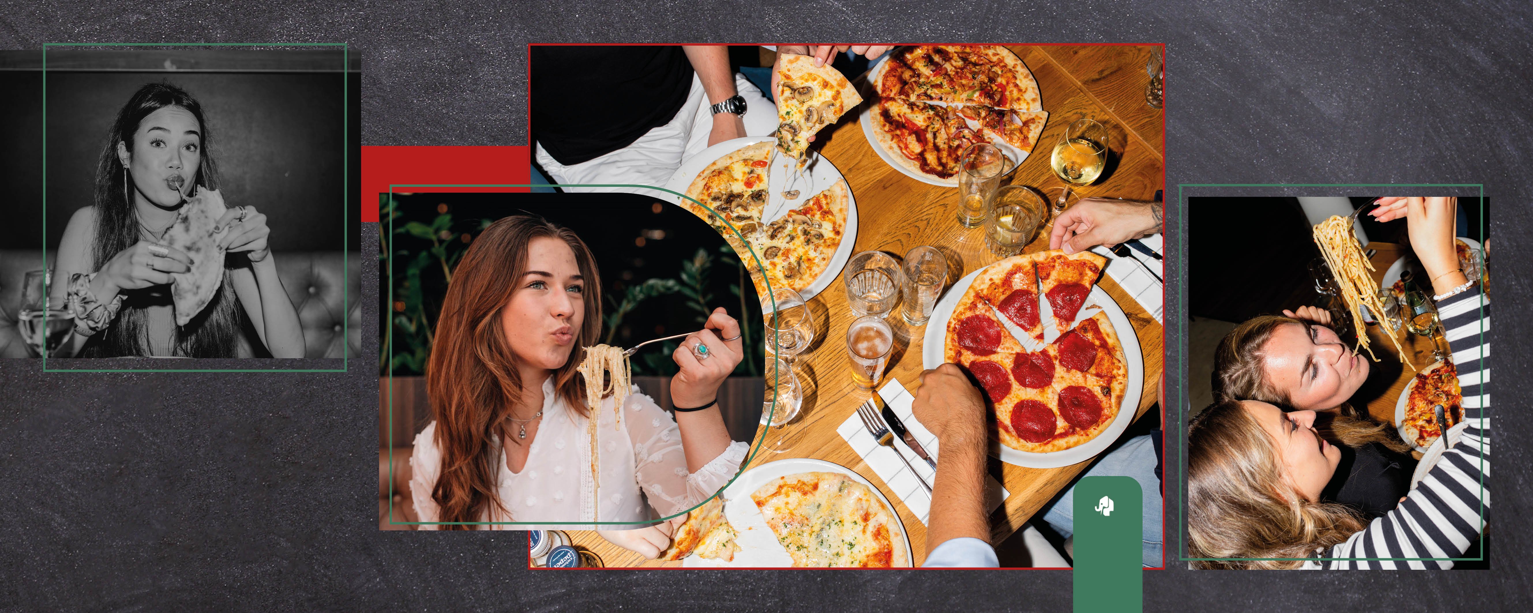 Gezellig samen genieten van verse pizza's en pasta bij Dekker Warmond, met vrienden aan tafel in een sfeervolle Italiaanse setting.